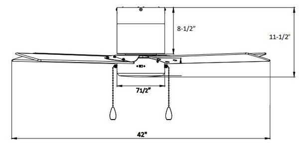 Metalis 4-Blade 42" Sweep Hugger Ceiling Fan, Pull Chain, Integrated LED Light Kit, 120V