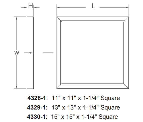 11"/13"/15" Square Ceiling Mount, 3000K