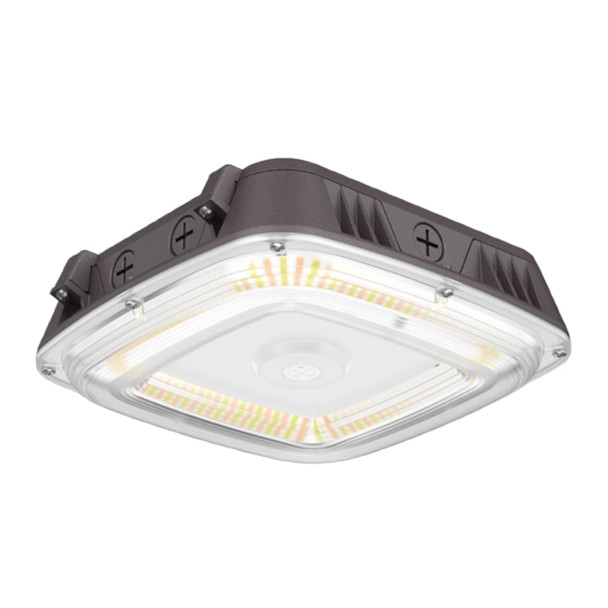 Portor Square Canopy Light, 80W Max, 20W/40W/60W/70W/80W Selectable, 3000K/4000K/5000K Selectable, 120-277V, Bronze, Integrated Photocell