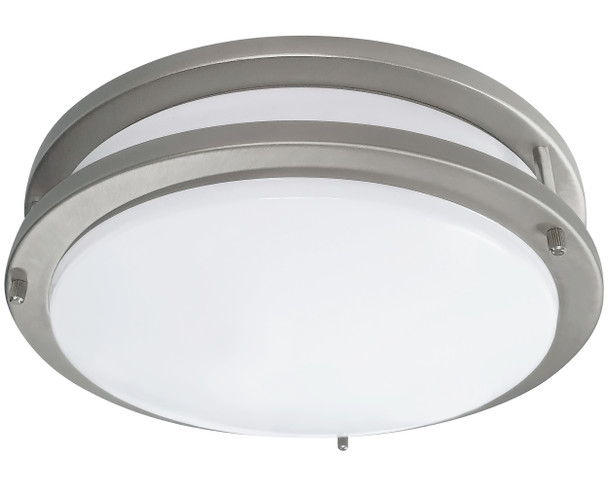 LED Ceiling Mount Fixture, 14", 3000K, Brushed Nickel, Emergency Battery Backup