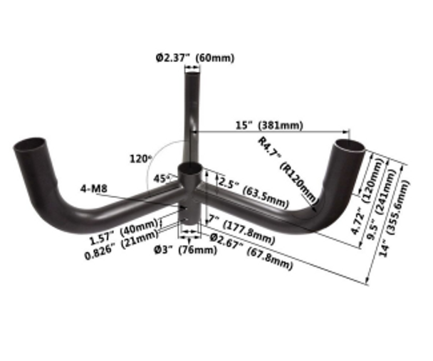 Triple 120° Horizontal Tenon Adapter, Dark Bronze