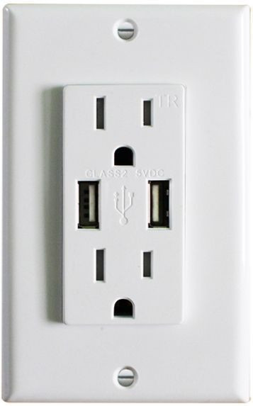 Decorative Tamper Resistance 15A Duplex Receptacle with 2 Vertical 3.1A 5VDC USB Port, UL Listed image 2