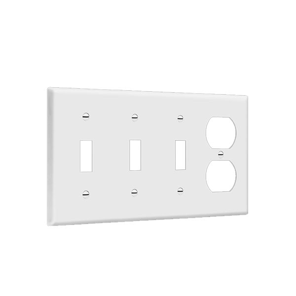 Combination 4-Gang Wall Plate – 3 Toggle and Duplex Receptacle
