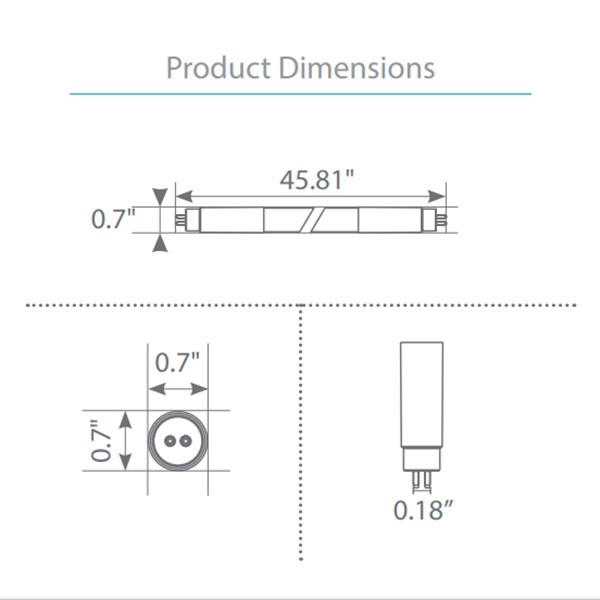 T5 Omni-Directional Hybrid (Type A+B) LED Lamp Size