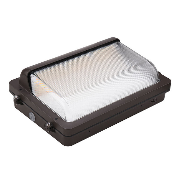 Builder Series 40W-80W Flat Wall Pack with Photocell, Glass Lens, and Vandal Screws