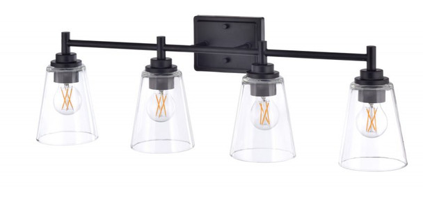 4-Light Clear Glass LED Vanity Light, Matte Black
