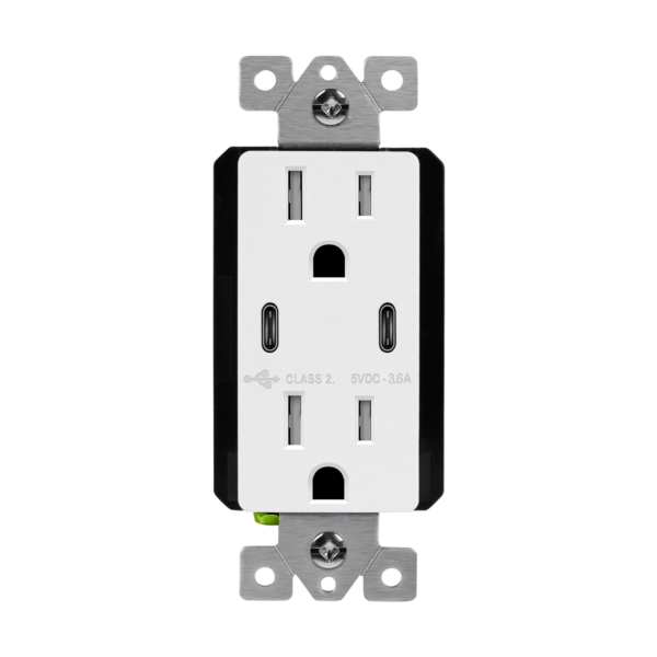 Dual USB Type-C Charger Receptacle, 15A, Tamper-Resistant