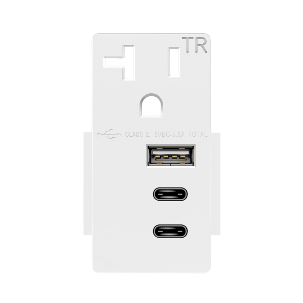 Interchangeable Triple USB Charger Module with 20A Tamper-Resistant Receptacle, White