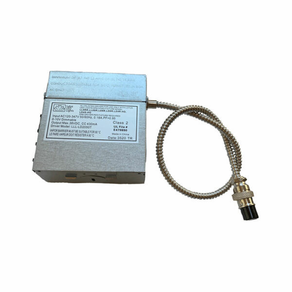LED Driver, 120-347V Input, 0-10V Dimmable, 38V DC Output, Constant Current 430 mA, Plenum Rated, Armoured Cables