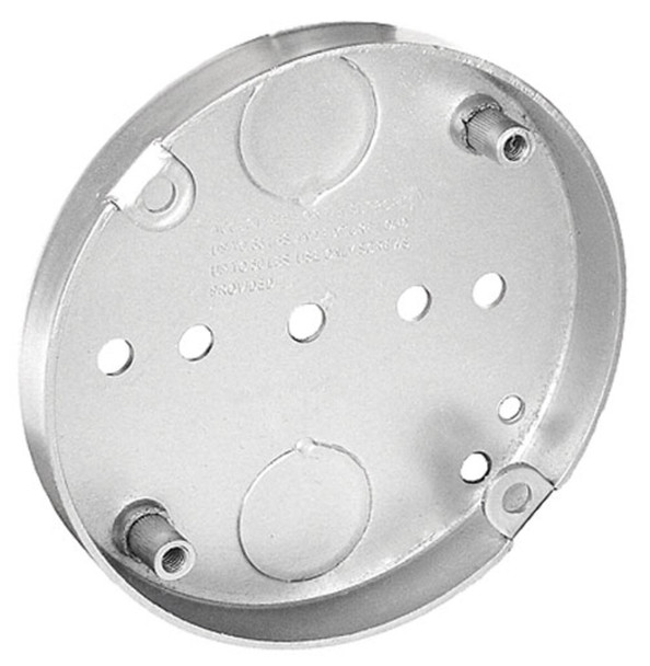 4" Round Pan Box, 1/2" Deep - Drawn with Conduit Knockouts, Fixture Ears 2-3/4" O.C.