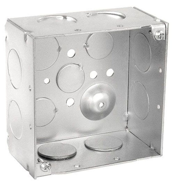 4" Square Box, 2-1/8" Deep, Welded, with Conduit Knockouts