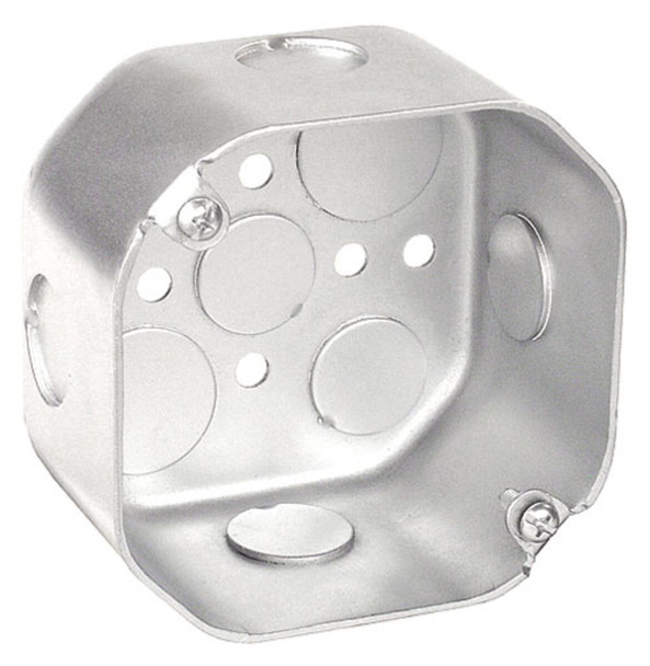 4" Octagon Box, 2-1/8" Deep - Drawn, with Conduit Knockouts and Fixture Ears 3-1/2" O.C.