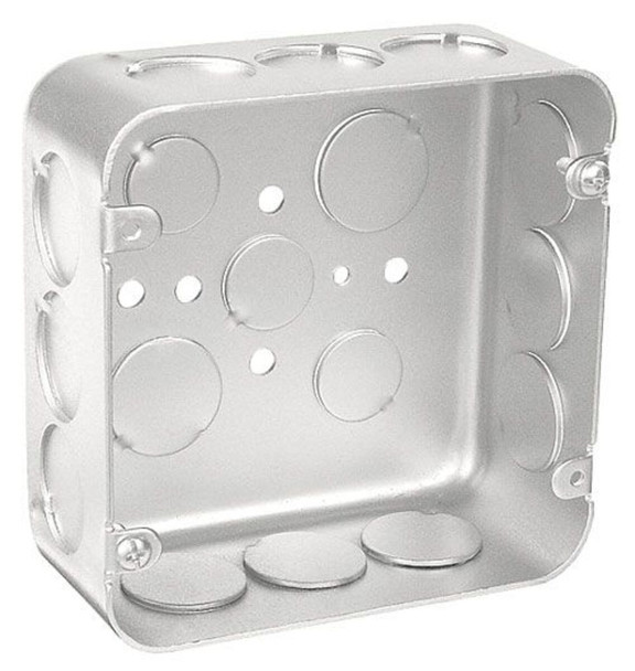 4-11/16" Square Box, 2-1/8" Deep, Drawn with Conduit Knockout