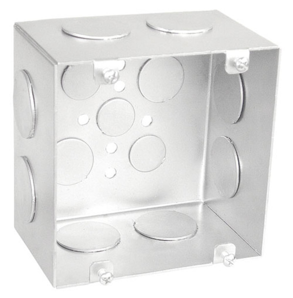 4-11/16" Square Box, 3" Deep, Welded, with Conduit Knockouts, 1-1/4"