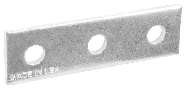 Three-Hole Splice Plate, 1/4" Thick, Zinc Plated Steel