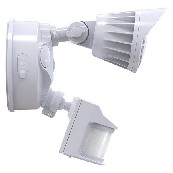 Security Flood Light, 10W, 1-Head, 3CCT, PIR, 120-277V, White
