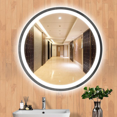 Round LED Mirror and Cabinet, Adjustable Color Temperature, dimmable, with defogger feature, 30W, 30K/45K/65K