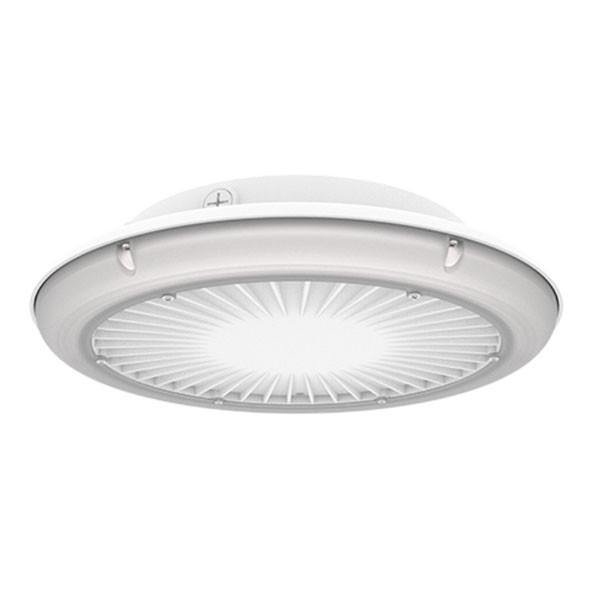 UFO Parking Garage, 28W LED, Universal 120-277V, 3000K, Narrow Lowbay Optic, 5W LED Battery Backup, Silver