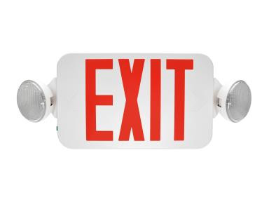 Exit & Emergency Combo, Thermoplastic, Red Letters, Remote Head Capable, Battery Backup