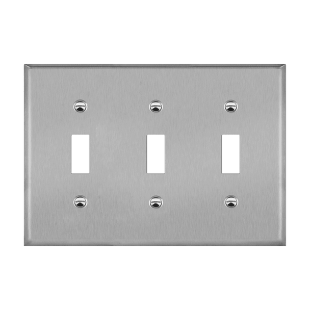 3-Gang Toggle Wall Plate, Mid-Size, Stainless Steel