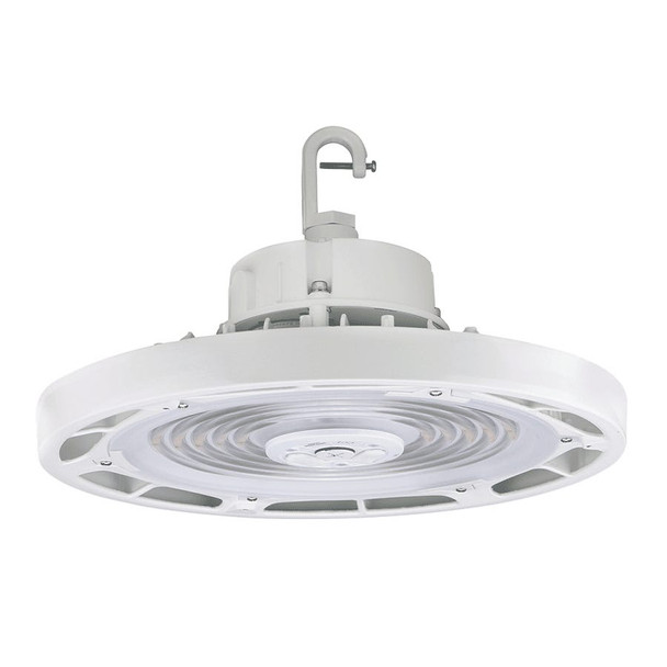 HoverBay Round Highbay, 150W, CCT Selectable, Universal Voltage 120-277 VAC, White Housing, 6' 120V Cord and L5-15P Plug