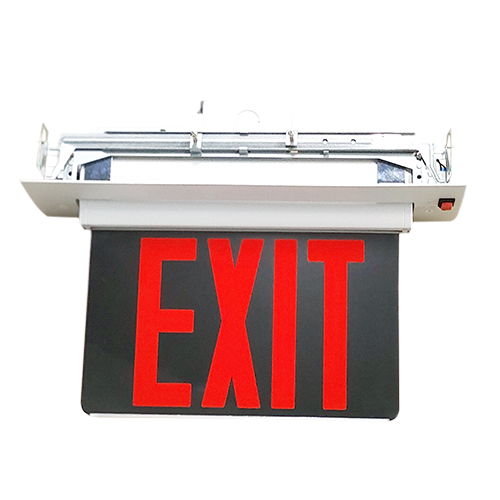 Economy Plastic Edgelit Exit Sign, Red Letters, Mirror Panel, Battery Backup