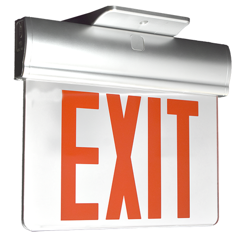 Economy Plastic Edgelit Exit Sign, Green Letter, Mirror Panel, Battery Backup