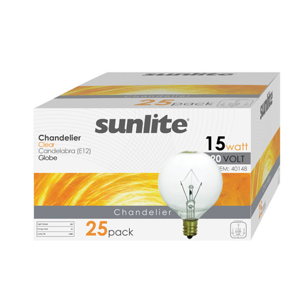 G16.5 Globe Bulb, 15 Watts, Candelabra Base (E12), Clear, Incandescent, Dimmable, 2600K - Warm White