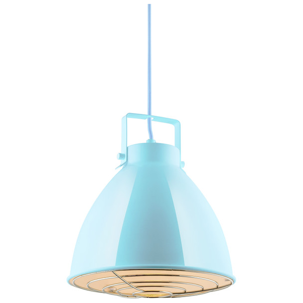 Zed 10" Decorative Pendant Light Fixture, Medium Base (E26), Baby Blue Finish with Decorative Chrome Grille