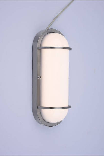 LED Wall Light, Oval Wall Sconce, Brushed Nickel Trims, Frosted Plastic Lens, Dusk-to-Dawn Sensor, 6 CCT Selectable