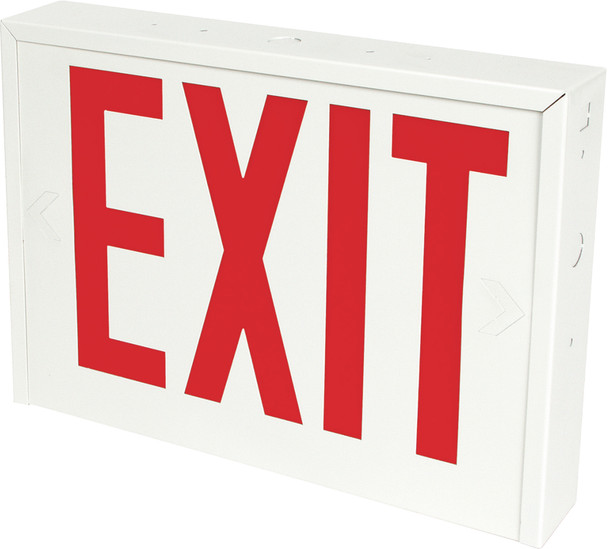 New York City Approved Steel LED Exit Sign, Universal Single/Double Face, Red Letters, White Housing, Battery Backup