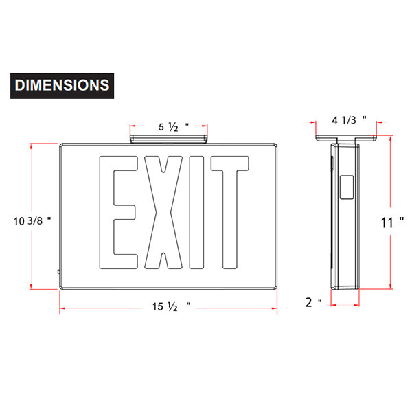 New York City Compliant Diecast Aluminum Exit Sign, Single Face, Red Letters, Black Housing, Battery Backup