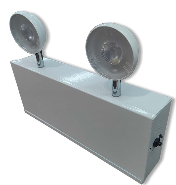 Steel LED Emergency Unit, Two 6V Adjustable White LED Lamp Heads, White Finish