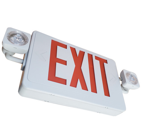 Reduced Profile All LED Exit & Emergency Thermoplastic Combo, Red/Green, White Housing, Remote Capacity, Self-Diagnostics