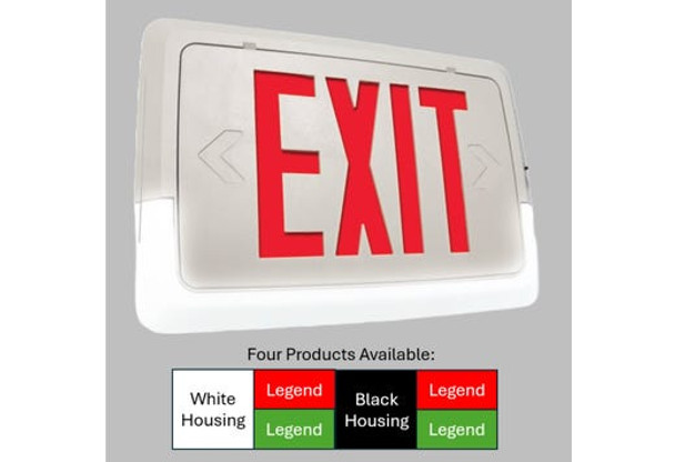 Low Profile Exit & Emergency Combo, Single Face, Red Legend, White Housing