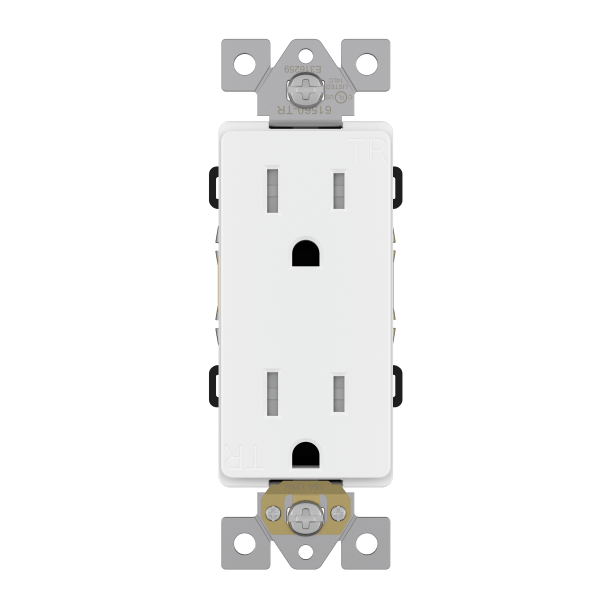 Decorator Self-Grounding Tamper-Resistant Commercial Grade Receptacle, White