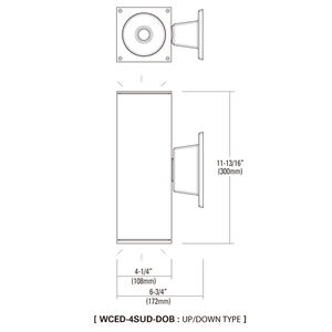 4” Wall Square Cylinder Up/Down Light, 13W, 3000K-4000K, Black