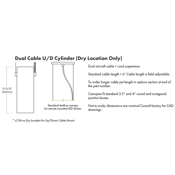 3" LED Cylinder, Up/Down, 13W, 80 CRI, 2700K, 3000K, 3500K, 4000K, 5000K, TRIAC/ELV Dimming, White Finish