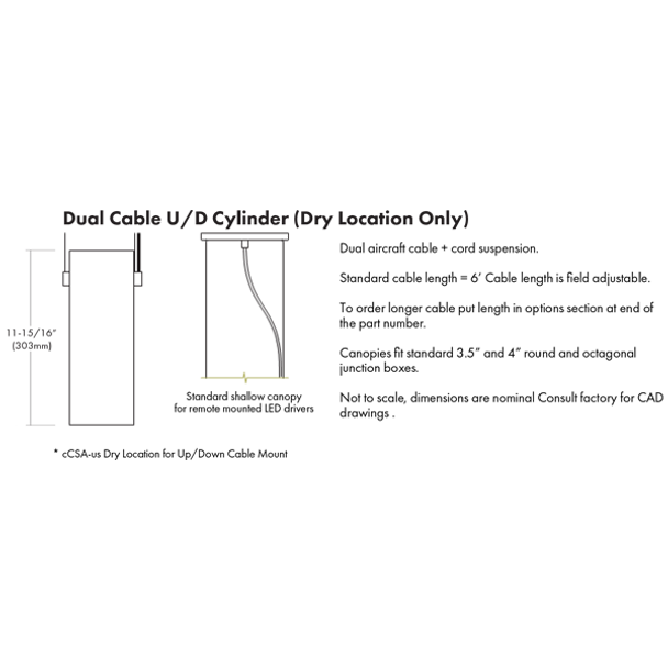 4” LED Cylinder, Up/Down Cable Pendant Mount, 27W