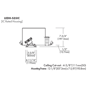 3.5” Square LED IC Architectural Downlight, 30W, 120-277V, 0-10V/ELV/TRIAC Dimming, Straight with Regressed Frosted Lens