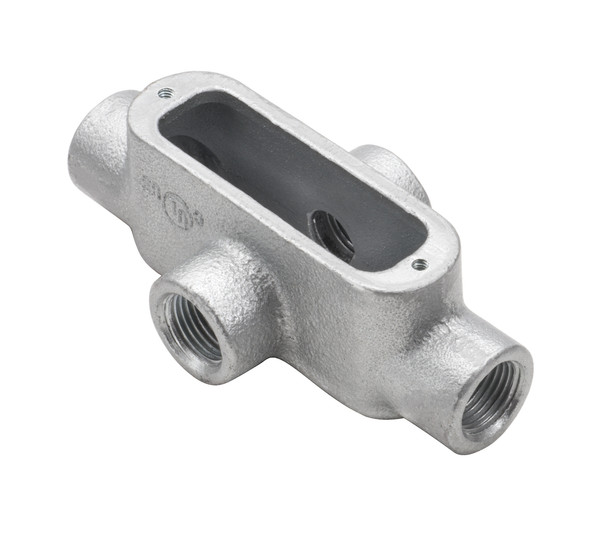 Garvin Industries Rigid Conduit Body, X Type, Threaded, Malleable Iron, 3/4" Hub, Zinc Plated, Aluminum Enameled