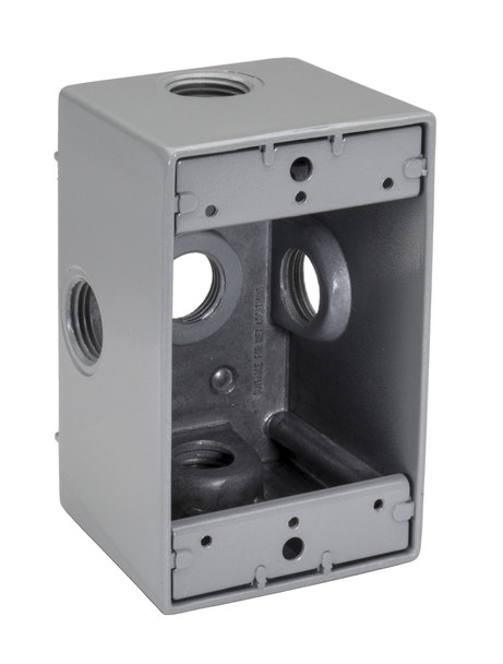 Garvin Industries WDB1550X, Die Cast Aluminum Single Gang Box, 5 Hole, 1/2" Threaded Hub, 28 Cubic Inch Capacity, Gray