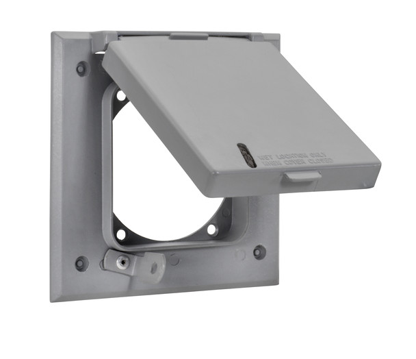 Garvin Industries Die-Cast Aluminum Double Gang Cover, 2.64" Hole, Spring-Loaded Lid, Gray, WCV2264