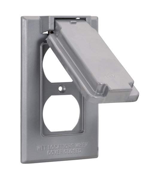 Garvin Industries Die-Cast Aluminum Single Gang Cover, Duplex Vertical, Spring-Loaded Lid, Gray, WCV1DUP