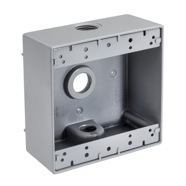 Garvin Industries WB2375W, Double Gang Die Cast Aluminum Box, 3/4" Threaded Hub, White, 3 Hole