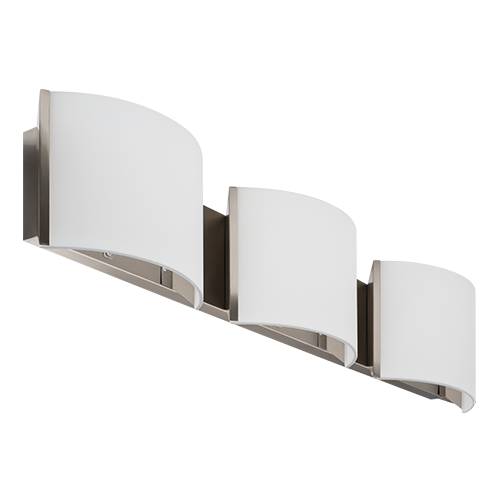 GlobaLux CVL Series Curved Glass Vanity Light, 3-Light, 24W LED, 120V Triac Dimming, 3000K, 80 CRI, Brushed Nickel