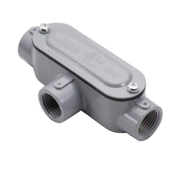 Garvin Industries Rigid Conduit Body, T Type, 3" Hub, 3 Hubs, 250 MCM Max Wire, Aluminum, With Cover and Gasket