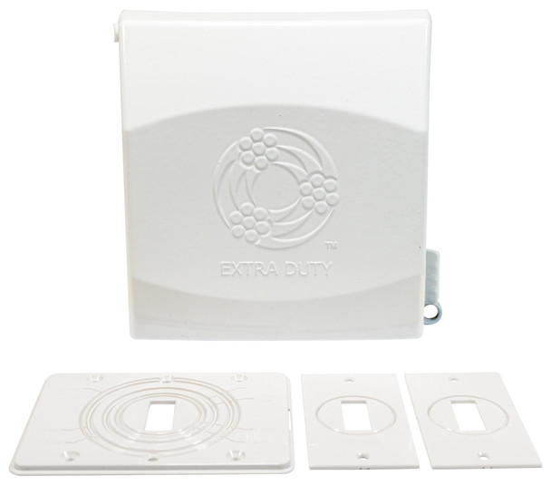 Garvin Industries 40-in-1 Extra Duty 2-Gang Metallic While In-Use Cover, White, Die Cast Aluminum, 5.94" x 5.73" x 3.5"