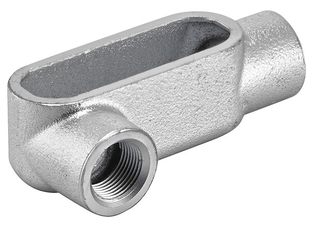 Garvin Industries LR2G7, 3/4" LR Type Form 7 Rigid Conduit Body, NPT Tapered Hubs, Gray Iron, Zinc Plated