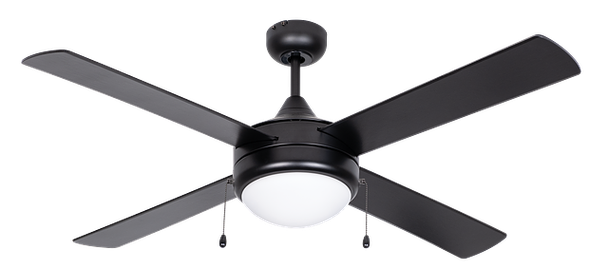 GlobaLux ESKY Series, 52" Dual Mount Ceiling Fan, 5 Blades, 2x9W Medium Base Sockets, 120V, 3000K, 90CRI, Brushed Nickel Finish, Silver/Black Reversible Blades, Pull Chain